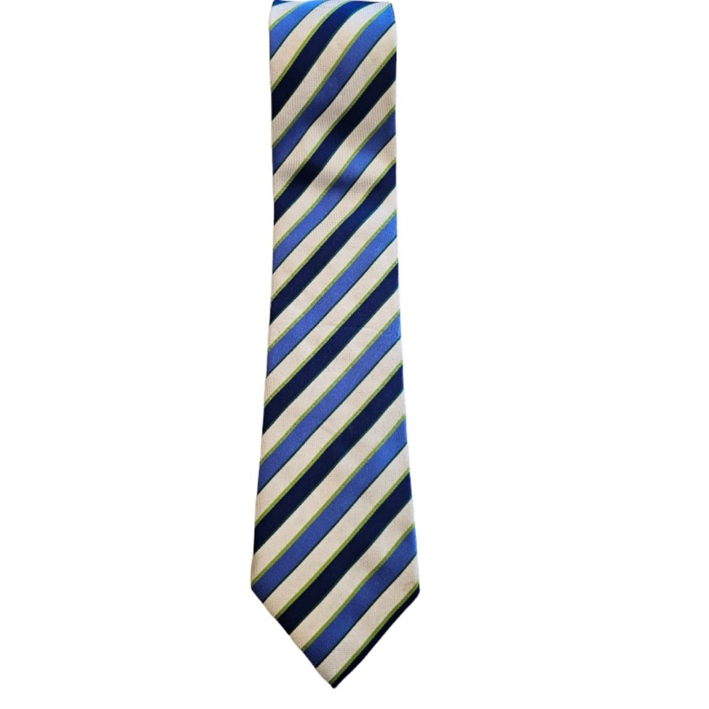 RENÉ LEZARD Silk Tie Stripes Blue Green and Cream Striped Tie